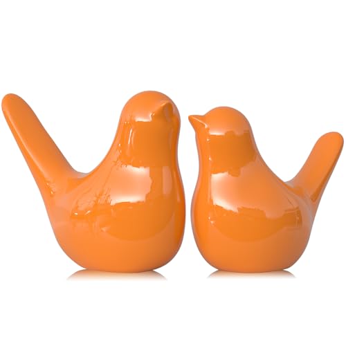 XMGZQ Small Ceramic Bird Statue and Sculpture for Home Decor Accents,Modern Animal Ornaments for Living Room,Bedroom,Coffee Table Centerpiece,Bookshelf,Cabinets,Cute Knick Knacks for Shelves (Orange) - color: Orange