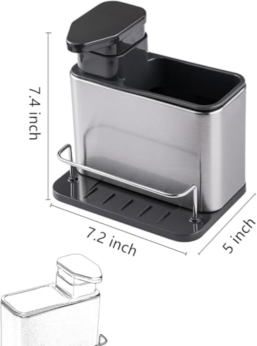 Kitchen Sink soap Dispenser, Three-in-one Kitchen countertop Sponge Holder, Stainless Steel Kitchen Sink Storage Rack, Suitable for Kitchen Sink countertop