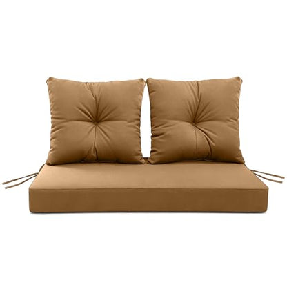 ARTPLAN Loveseat Patio Deep Seat Cushions 46"x24"x5" Bench Pad,Light Brown | High-density foam fill, solution-dyed UV water repellent fabric, zipper removable cover fits patio swing & bench furniture - color: Light Brown