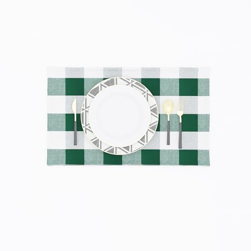 4 Pieces Dark Green & White Cotton Buffalo Check Placemats Heat Resistant Dining Table Place Mats for Kitchen Table 12 x 18 inches - color: Plaids Dark Green & White, size: Rectangular Placemats 12" x 18"
