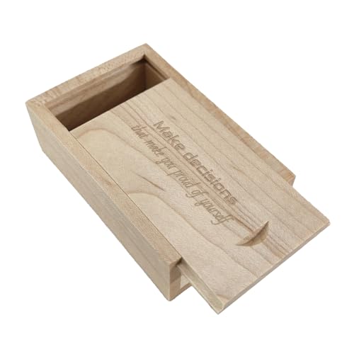 JBOS Wooden Gift Box with Sliding Lid，Maple Wood USB Memory Box with Laser Engraved Inspirational Quote for Graduation, Career, Birthday Gifts (3.15"x2"x0.98") - color: Maple-Make decisions that make you proud of yourself, size: Classic