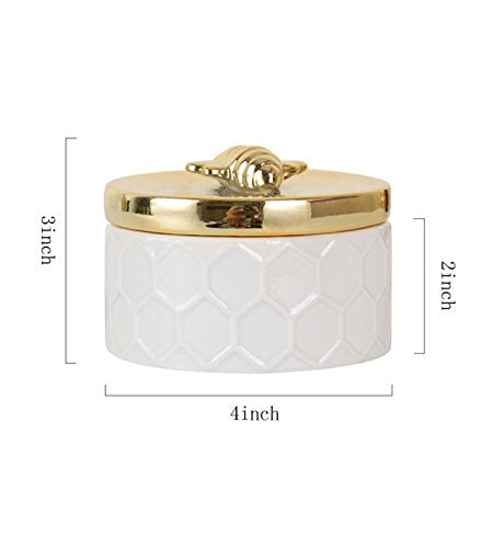 Ceramics Jewelry Box w/Accessories Organizer Storage Tank Container (Bee Lid)