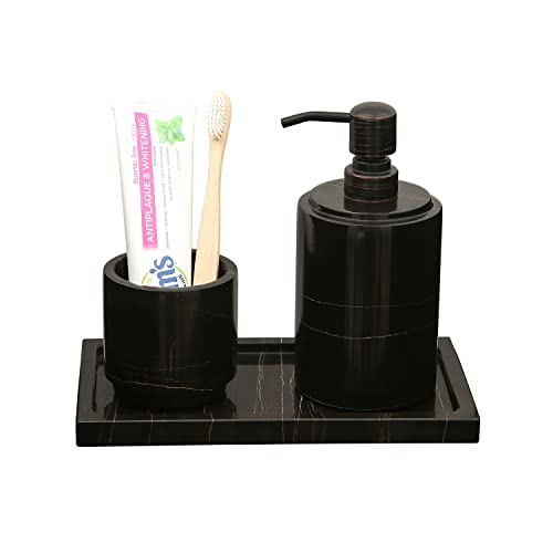 JIMEI Marble Bathroom Vanity Tray Dresser Makeup Storage Organizer 9 inch | Black Real Marble, Natural Stone, Hand-made polished, Multi-purpose tray holds guest towels and napkins, countertop organizer
