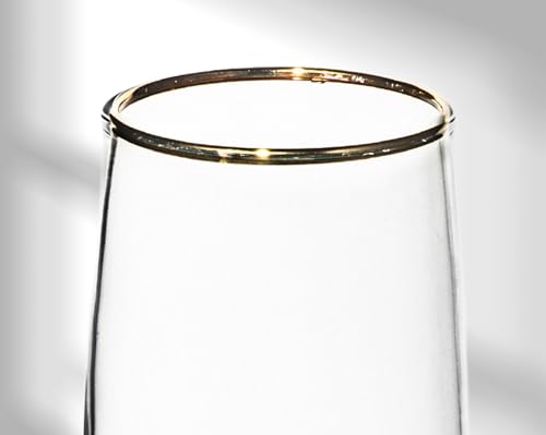 Elegant Flute Stemware, 8 Ounce - Set of 12, Champagne Glass with Gold Rim - Crystal Clear Drinking Glass for Red Wine, Cocktails and Other Beverages - For Home and Bar