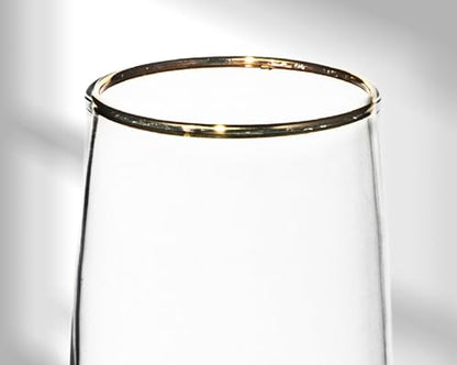 Elegant Flute Stemware, 8 Ounce - Set of 12, Champagne Glass with Gold Rim - Crystal Clear Drinking Glass for Red Wine, Cocktails and Other Beverages - For Home and Bar