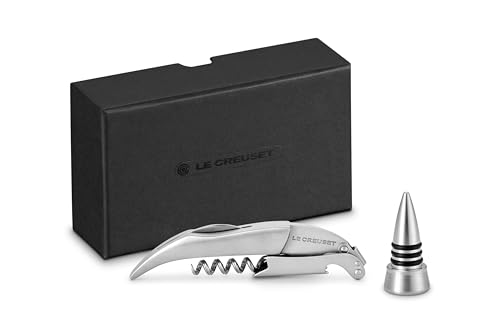 Le Creuset Stainless Steel Corkscrew Wine Opener and Stopper Set | One-Step Waiter's Friend - color: Stainless Steel, style: Wine Opener and Stopper Set