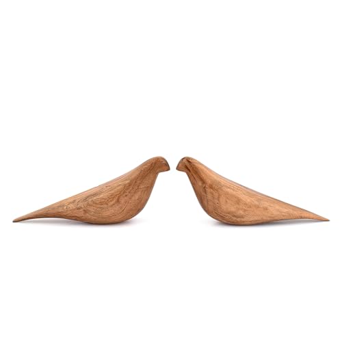 Statues Acacia Wood Bird Set of 2 – Handcrafted Bird Sculptures for Home Décor, Modern Decorative Ornaments for Living Room, Bathroom, Office (10.5" x 2.75" x 4")