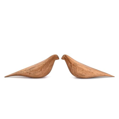 Statues Acacia Wood Bird Set of 2 – Handcrafted Bird Sculptures for Home Décor, Modern Decorative Ornaments for Living Room, Bathroom, Office (10.5" x 2.75" x 4")