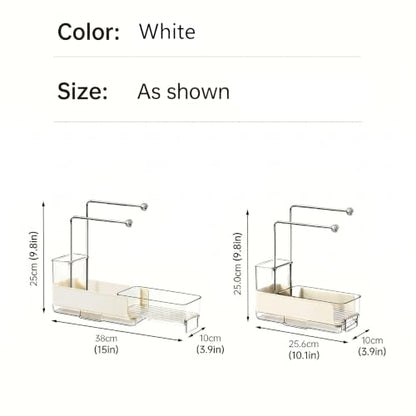 Expandable Kitchen Sink Caddy 25-38cm, 360° Rotating Sponge Holder & Brush | White, large, stretchable 25-38cm. Side brush holder, triple drainage, rust-proof.Ideal for sponge & kitchen sink accessories - color: White