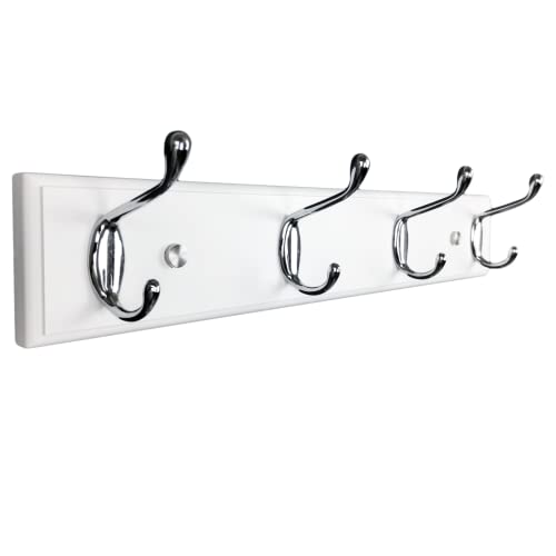 4 Silver Hooks Wood Coat Rack Wall Mount, 17.3’’, Heavy Duty Hooks for Hanging Clothes,Hat,Backpack etc, Great Modern Wall Decoration for Entryway Hallway Mudroom Farmhouse,White - size: Small-17.3in(44cm),4 Silver Hooks, style: Modern