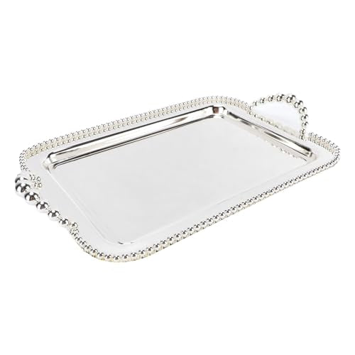Asixxsix Metal Serving Tray, 16.5 x 11.0 inch Rectangular Stainless Steel Food Serving Tray European Retro Style Mirror Coffee Table Dessert Platter for Buffet Wedding Party (Silver) - color: Silver