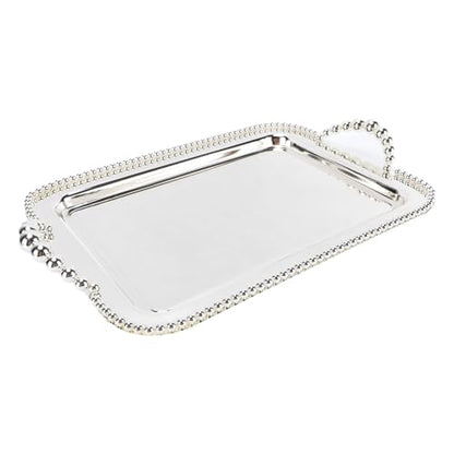 Asixxsix Metal Serving Tray, 16.5 x 11.0 inch Rectangular Stainless Steel Food Serving Tray European Retro Style Mirror Coffee Table Dessert Platter for Buffet Wedding Party (Silver) - color: Silver