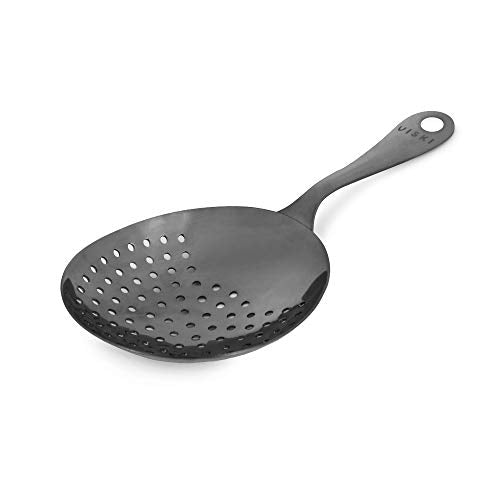 Viski Julep Stainless Steel Cocktail Strainer, Bar Tools, Drinks Spoon for Bartenders and Mixologists, Home or Commercial Use, Professional Metal Barware, Black, 6.75" - color: Black, style: Julep