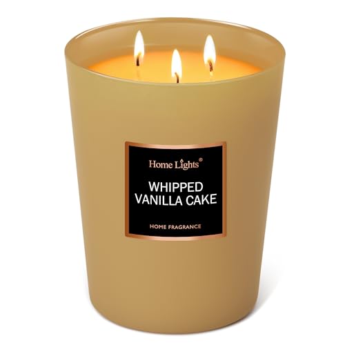 HomeLights Scented Candles, Big 33.3 oz for Home, Natural Soy Aromatherapy Candles, Smokeless Long Lasting 130 hrs with 3 Cotton Wicks, Candles Gifts for Women & Men, Whipped Vanilla Cake - color: Whipped Vanilla Cake