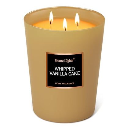 HomeLights Scented Candles, Big 33.3 oz for Home, Natural Soy Aromatherapy Candles, Smokeless Long Lasting 130 hrs with 3 Cotton Wicks, Candles Gifts for Women & Men, Whipped Vanilla Cake - color: Whipped Vanilla Cake