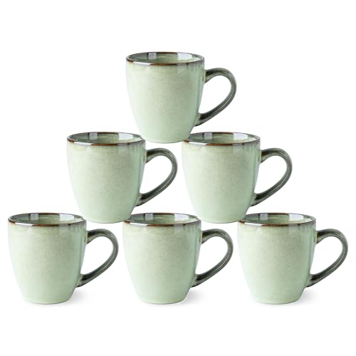 GBHOME Ceramic Coffee Mugs Set of 6, 12oz Stoneware Coffee Mugs Set For Dad Mom Women MEN, Light Weight Coffee Cups for Latte/Tea/Beer/Hot Cocoa, Dishwasher & Microwave Safe, Pastel Green - color: Pastel Green, size: Set of 6