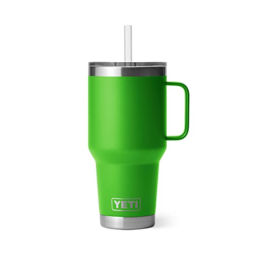 YETI Rambler 35 oz Tumbler with Handle and Straw Lid, Travel Mug Water Tumbler, Vacuum Insulated Cup with Handle, Stainless Steel, Canopy Green - color: Canopy Green, style: 35oz