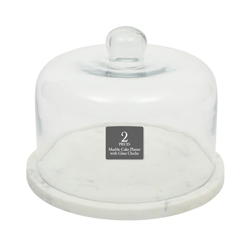 Gibson Elite Ridgehaven 11" Marble Cake Stand, Serving Platter, Charcuterie Board, and Center Piece Home Décor With Glass Lid - Fits 9" Cake - color: Marble w/ Glass Lid, size: 11" Cake Stand