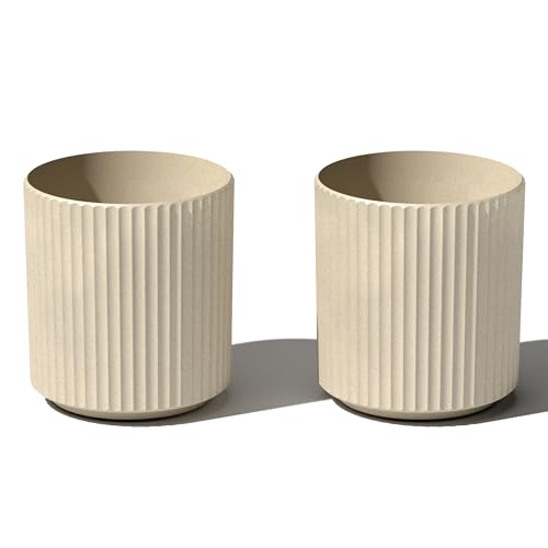 Veradek Demi Series Planter - Large Round Outdoor Planter | Made From a Durable Plastic-Stone Composite With Pre-Drilled Drainage Holes. Modern Porch/Patio Décor - color: Sand, size: 12 inch - 2 Pack