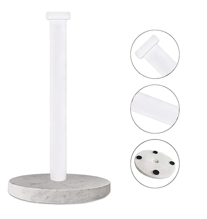 Paper Towel Holder Countertop, Standing Paper Towel Roll Holder for Kitchen Bathroom, with Weighted Marble Base for One-Handed Operation (White), White Marble Paper Towel Holder - color: White-aa