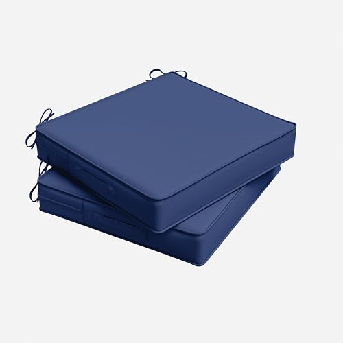 Outdoor Chair Cushion 17 x 16 x 3 Inches Patio Furniture Outdoor Waterproof Seat Cushion, Patio Chair Cushion with Handles and Ties, Square Dining Chair Cushion Set of 2, Blue - color: Blue, size: 17×16×3 in