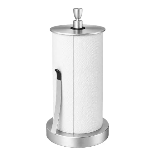 Heavy Duty Paper Towel Holder Countertop Top Damping Disc Silver | Easy One-Handed Tear, Weighted Base Non-Slip, Tension Arm Prevents Unraveling, Countertop Paper Stand for Kitchen, Bathroom - color: Silver