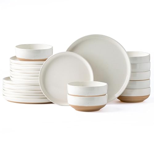 AmorArc Dinnerware Sets for 8, 24 Pieces Ceramic Plates and Bowls Set | Scratch Resistant Stoneware Dishes Set, Dishwasher & Microwave Safe, Light Beige - color: Light Beige, size: Service For 8(24Pcs)