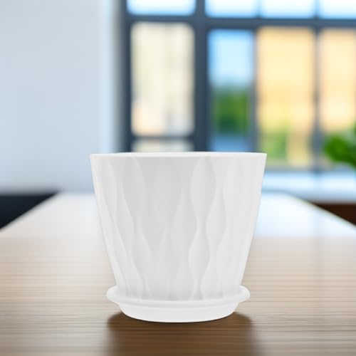 GALPADA 4pcs Modern Round Pots with Saucer Large Indoor Plant Containers Featuring Drainage Hole Decorative for Home and Garden