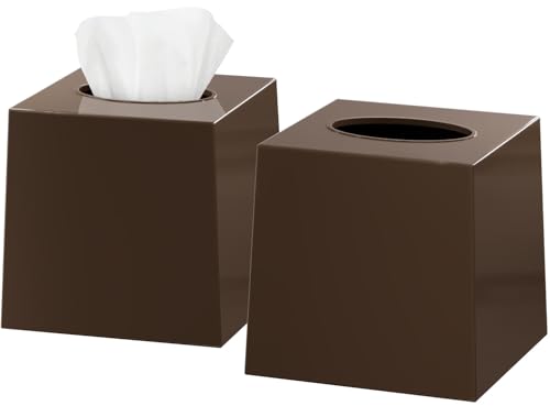 Brown Tissue Box Cover Square - Plastic Facial Tissue Box Holder Set of 2 - Cube Tissue Holder Dispensers Fit Any Vanity Countertop, Bedroom Dresser, Office Desk or Brown Bathroom Decor - color: 04 Brown, size: 2 Pack