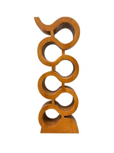 Handmade Solid Acacia Wood Wine Bottle Holder, 6-Bottle Large Chain Wine Rack, Rustic Countertop Wine Storage, Decorative Home Bar Display - size: 6-Bottle