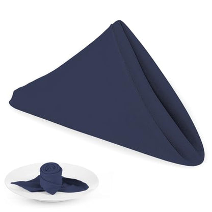PLOYMONO Navy Blue Cloth Napkins - 8 Pack 17"x17" Polyester Dinner Napkins | Heavy Duty 180 GSM Cloth Napkins with Hemmed Edges - Great for Restaurants, Weddings, Parties, Banquets Dinner - color: Navy Blue