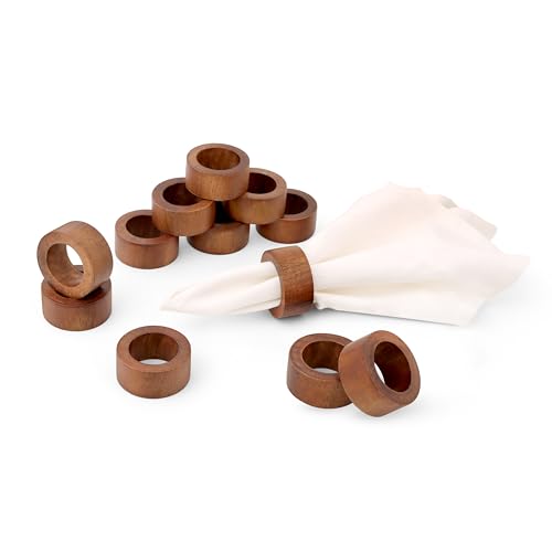 ALPHA Living HOME Handmade Wood Napkin Rings Set of 12 - Dining Table Napkin Holder, Classic Everyday Use Thanksgiving, Christmas Napkin Rings Buckles, Festive Party Gift (Brown) - color: Natural Tone, size: 12- Pack