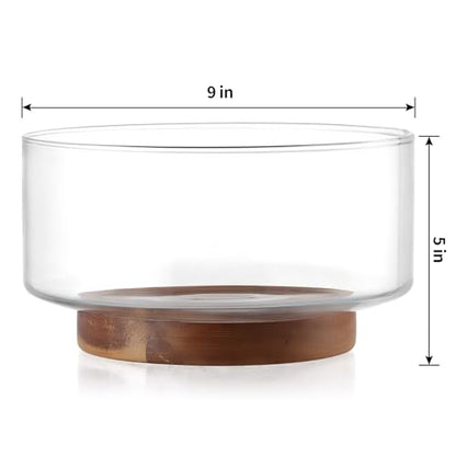MDLUU Large Glass Salad Bowl with Wood Utensils Set, Serving Bowls for Salad, Layered Fruit Trifle