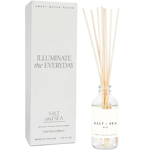 Sweet Water Decor Salt & Sea Reed Diffuser Set - Sea Salt Citrus & Musk Amber Scent Diffuser - Reed Diffusers for Home with Long Lasting Fragrance - Non-Toxic Oil Reed Diffuser - Made in the USA - style: Salt & Sea No. 35
