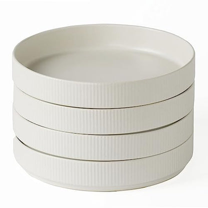 famiware Star 7.5" Pasta Bowls Set of 4, Plate Bowls, Matte White | Double Reactive Glaze, Microwave & Dishwasher Safe, Lead-free and Cadmium-free, Stoneware Scratch Resistant, Kitchen Bowls - color: White - Full Glaze Matte, size: 4 Pcs