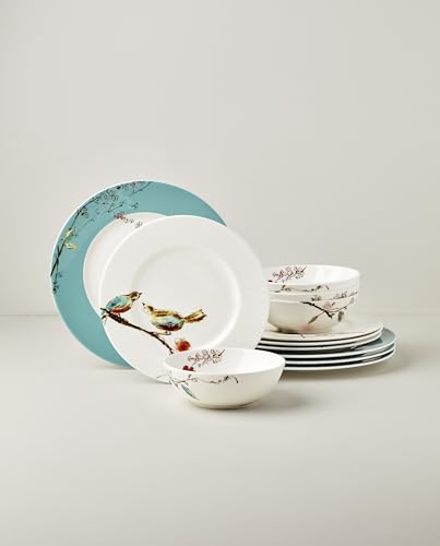 Lenox Chirp Porcelain 12-Piece Dinnerware Set for 4 | ceramic, dishwasher safe, microwave safe | plates and bowls sets for kitchen and dining | 10.75 inch plate - style: 12-Piece Dinnerware Set