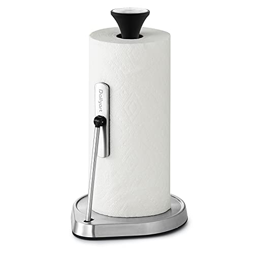 Dailyart Paper Towel Holder Stand for One Hand Tear with Tension Arm - color: Silver and Black