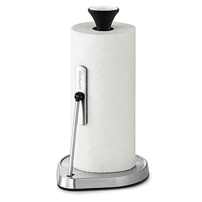 Dailyart Paper Towel Holder Stand for One Hand Tear with Tension Arm - color: Silver and Black