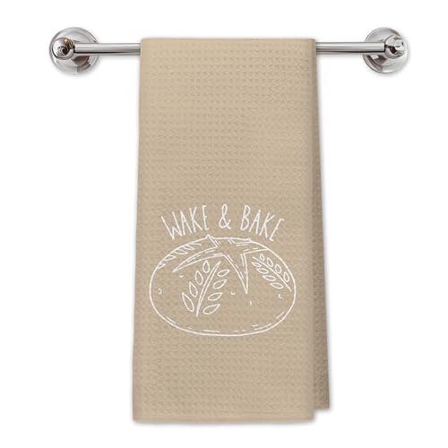 Funny Retro Sourdough Bread Kitchen Towels, Gifts for Women Baking Lovers Dish Hand Towels for Kitchen Decor, Wake and Bake Decorative Tea Towels for Baking, 16x24 Inch(Brown) - color: Kitchen-116