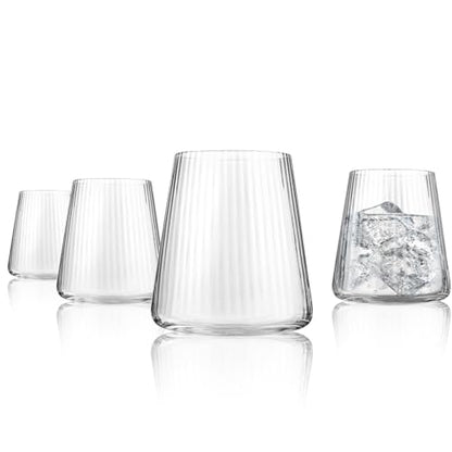 ARTLAND Soho Optic 14.5 oz Double Old Fashion Glass, Set of 4 - Whiskey, Cocktail, Rocks, Barware Drinking Glasses - Elegant Design, Durable Construction, Versatile Use, Dishwasher Safe (Clear) - color: Clear, style: Double Old Fashion Glasses (4-Piece)
