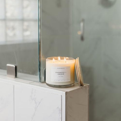 Oakmoss & Amber 3 Wick Scented Candle - 43 Hour Burn | Made in the USA Luxury Clean Soy Wax Candles - Long Lasting Large Glass Jar Candle for Home - 3 Wicks - 14.9oz - color: Oakmoss + Amber