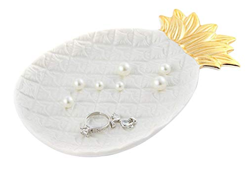 Lependor Ceramic Plate Jewelry Tray Jewelry Holder Jewelry Display - Ring Dish - Organizer for Keys - Phone - Jewelry - Watch - Wallet -Trinket - Best Wedding/Birthday - Big Size White Pineapple - color: White Pineapple