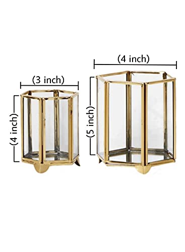 Serene Spaces Living Gold Hexagon Glass Tea Light Holder, Small Size, Measures 4 inches Tall - color: 4" Hexagon