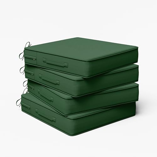 Outdoor Chair Cushion 22 x 22 x 4 Inches Patio Furniture Outdoor Waterproof Seat Cushion, Patio Chair Cushion with Handles and Ties, Square Dining Chair Cushion Set of 4, Green - color: Green, size: 22×22×4 in