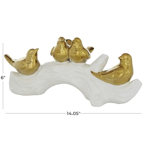 Deco 79 Porcelain Ceramic Bird Decorative Sculpture Home Decor Statue, Accent Figurine 14" x 5" x 6", Gold - size: 14" x 5" x 6"