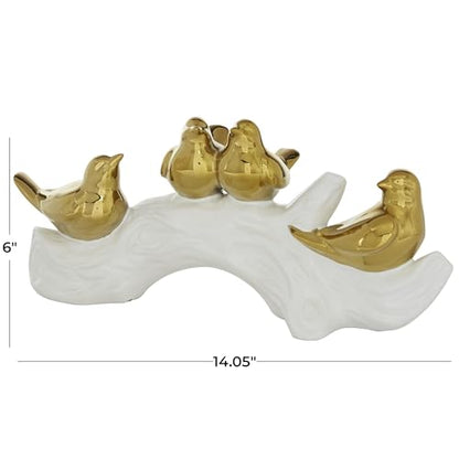 Deco 79 Porcelain Ceramic Bird Decorative Sculpture Home Decor Statue, Accent Figurine 14" x 5" x 6", Gold - size: 14" x 5" x 6"