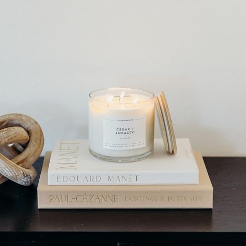 Cedar & Tobacco 3 Wick Scented Candle - 43 Hour Burn | Made in the USA Luxury Clean Soy Wax Candles - Long Lasting Large Glass Jar Candle for Home - 3 Wicks - 14.9oz - color: Cedar + Tobacco