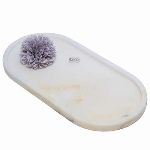 Marble Vanity Tray Organizer - 9.8"x5" Italy Natural Stone Decorative Tray，Jewelry, Perfume & Candle Display Tray，Bathroom Vanity, Dresser Top, Nightstand Decor - color: Chinese White Marble