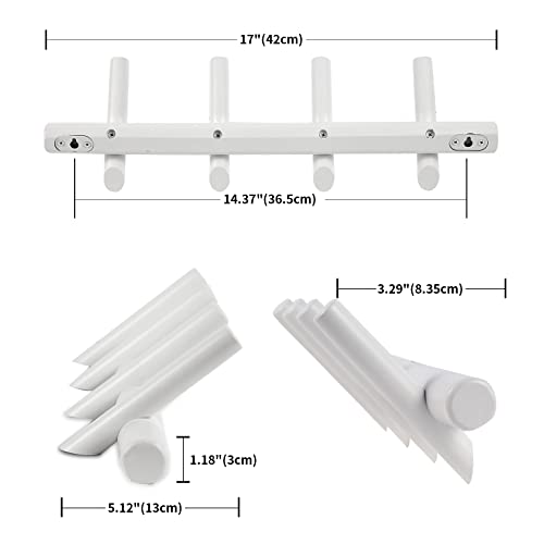 KYSMOTIC Modern Wood Coat Rack - Wall Mounted - White 4 Peg Coat Hooks - Hanging Clothes Robes Towels Hats - color: White, size: 4 Hooks