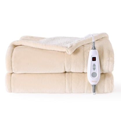 Bearhug Electric Blanket Throw Size, 50" x 60" Heated Blanket with 6 Heating Levels & 4H Auto Shut-Off, Machine Washable Soft Velvet to Sherpa Reversible Heated Throw for Office, Couch and Sofa Beige - color: Beige, size: Throw 50" × 60"